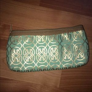 Gold and teal makeup bag